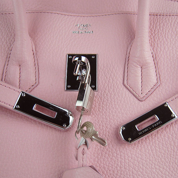 High Quality Fake Hermes 35CM Embossed Veins Leather Bag Pink 6089